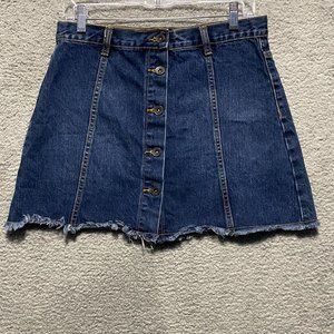 Forever 21 Womens Skirt Blue Denim Button Front Short Mini Casual A Line 29.